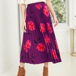 A New Day Floral Purple Pleated Skirt